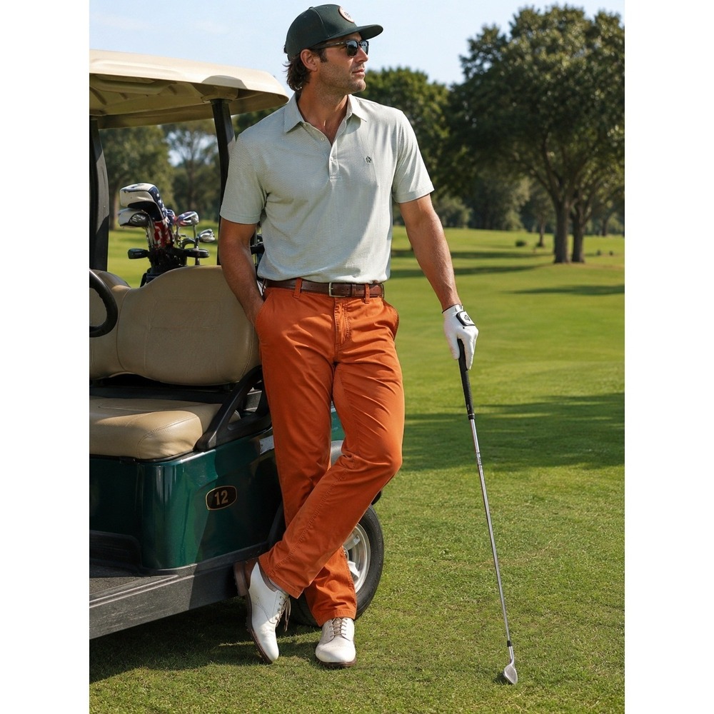 Alberto Golf Pants 33x32 Orange Modern Fit Performance Stretch Trouser #1239